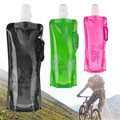 $9.19 • Buy 2X 500ml Foldable Water Bottle Outdoor Sports Drinking Bag Running Camping