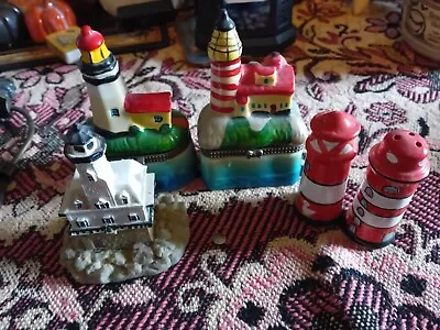 Ceramic Lighthouse Trinket Box Bundle Nautical Decor • £25