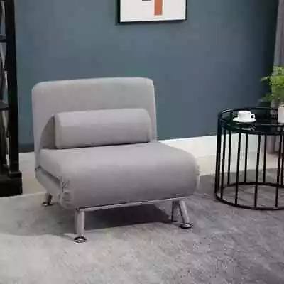 Single Sofa Bed Folding Chair Bed W/ Metal Frame Padding Pillow Silver Grey • £129.95