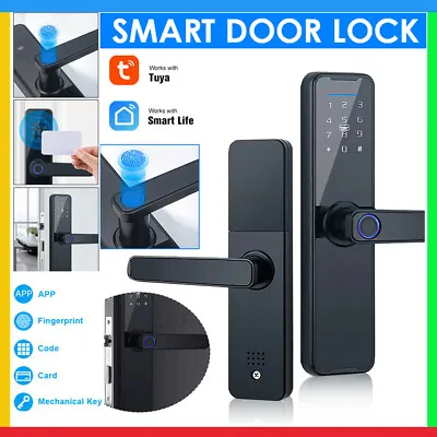 Electronic Smart Door Lock Fingerprint Card Password Keys Unlock Home Security • £57.99