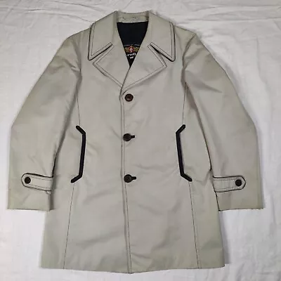 Spain 1980s Vintage Cortefiel Trench Rain Coat Khaki Men’s Size 40 Tri-Button • $37.99