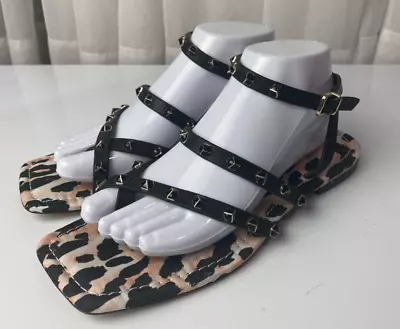 Antonio Melani Womens Size 9M Animal Print Leather Strappy Sandals Studded • $39.99