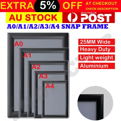 A0 A1 A2 A3 A4 PREMIUM Aluminum Snap Poster Frame Sign Holder Wall Mount Black • $15.50