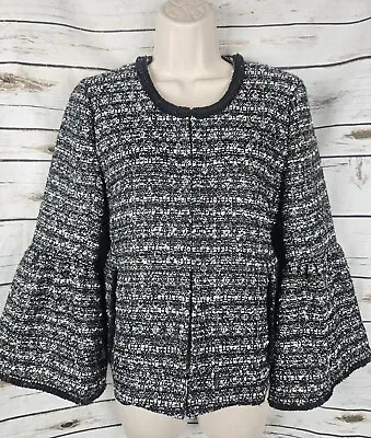 J Crew Tweed Lady Blazer Jacket 2 Black Sequin Shimmer Bell Sleeve • $23.99