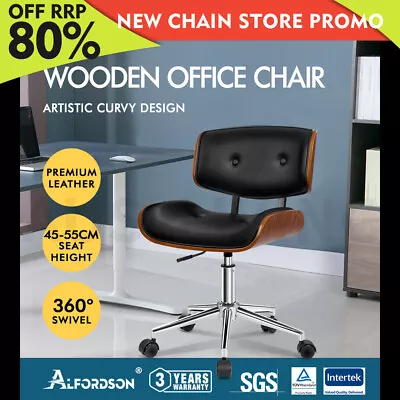 ALFORDSON Wooden Office Chair Computer Chairs Home Seat PU Leather Black • $144.85