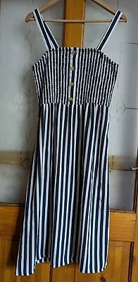 BNWT Esmara Size 12 Navy Blue & White Striped Sleeveless Nautical Midi Dress • £14.99