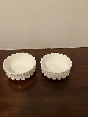 Fenton White Milk Glass Bon Bon Dish/Large Base Candle Holders-Hobnail -Set Of 2 • $34.50