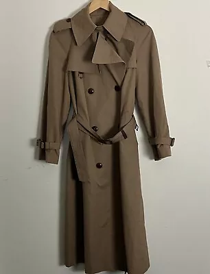 Vintage 70s Designer Etienne Aigner Belted Trench Coat Sz 6 Tan Leather Accents • $60