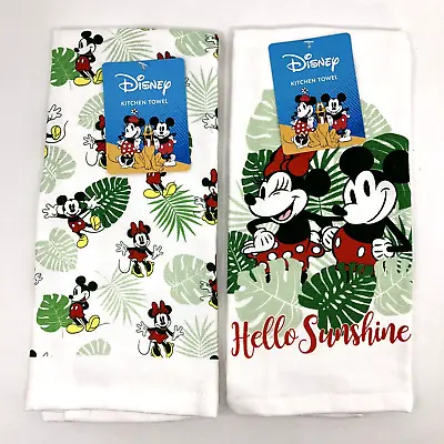 NEW Disney MICKEY MOUSE Kitchen Towels (Set Of 2) TROPICAL PALMS LEAVES 16 X 26 • $19.99