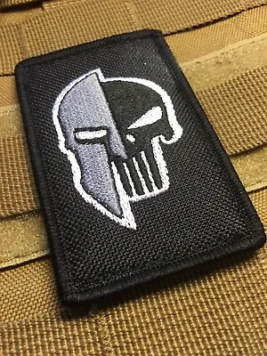 1 X Spartan Punisher Patch Badge  Hook And Loop 8 Cm X 5cm Covert Tactical 🇬🇧 • £5.50