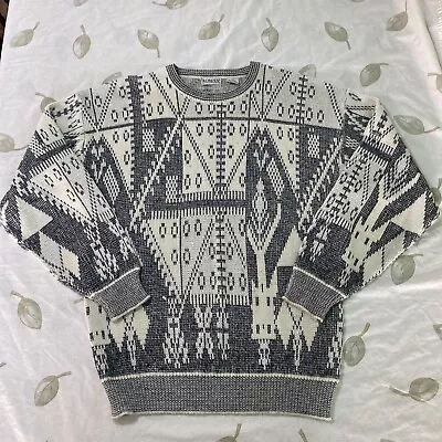 Vtg Mens Sweater All Over Print Cosby Biggie Koman Ugly Retro Mens LARGE 80/90 E • $40.47