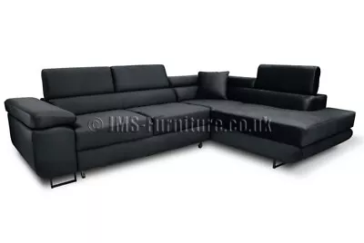 £799 • Buy Corner Sofa Bed ASTON - BLACK  Faux Leather - Fast Delivery !