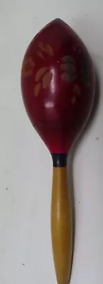 Maracas Percussion Gourd Mexico Red Hand Painted Shaker Rattle Vintage Wood • $12.50