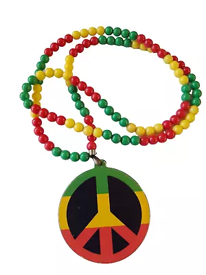 Rasta Necklace Reggae Africa One Love Red Yellow Green Beads 25incheJamica • $29.99