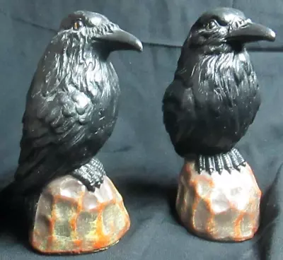 Pair (2) Vintage 7  Tall Black Maltese Falcon Each Perched On Tree Stump Figures • $59.95