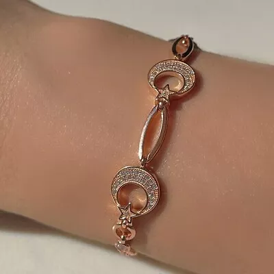 Moon & Star Bracelet 925 Rose Sterling Silver 6 Ct Round Cut Simulated Diamond • $224.99