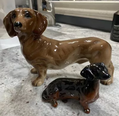 Vtg Beswick Dachshund Weiner Dog Porcelain Glossy Figurines England (Lot Of 2) • $60