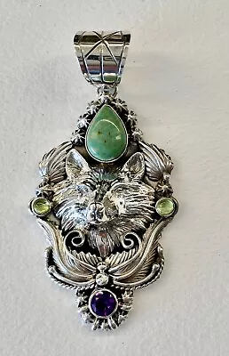 Vintage RB Running Bear Sterling Silver Turquoise Navajo Pendant *Never Worn* • £105.20