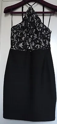 LIPSY Ariana Black Lace Top Halter Neck Bodycon Dress UK Size 10 BNWT • £45.50