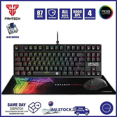 Fantech PC Desktop Gaming Mechanical Optical Keyboard+Mouse+Extended Mouse Pad • $99