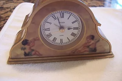 Vintage Linden Alarm Clock Quartz Gold Trim Cherub's Angel Scene Good Condition • $9.85