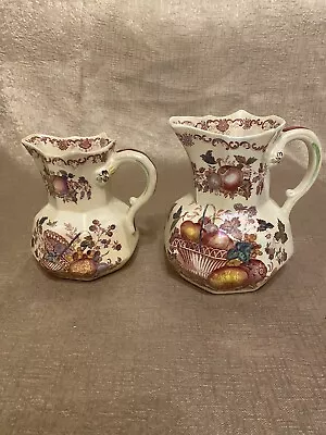 Pair Of Masons Ironstone Jug - Fruit Basket Design Pearlescent 14cm & 16cm High • £39.99