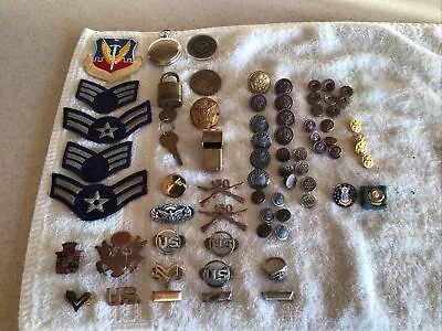 Vintage Lot U.S. Military Insignia Pins  Patches Buttons Sterling Ring Compass • $224.99