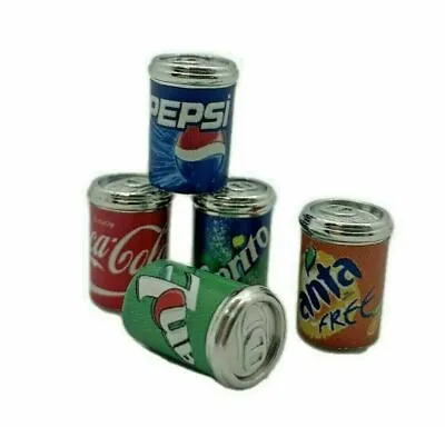 £3.95 • Buy 1/12 Scale Dolls House Miniature 5 Metal Cans Of Soft Drinks, Pub Soda Pop 44346