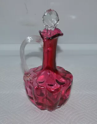 Vintage Pink Glass Cruet With Faceted Clear Stopper • $14.99