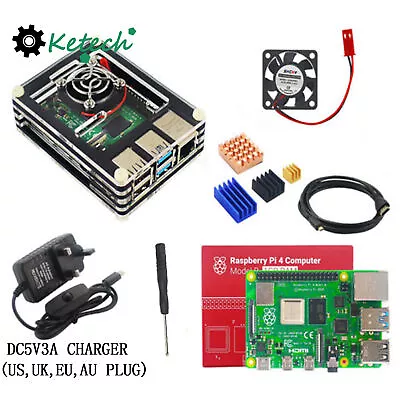 $253.36 • Buy Raspberry Pi 4 Model B 1GB 2GB 4GB 8GB Kit Case W/Fan Power Supply Heatsink L2KO