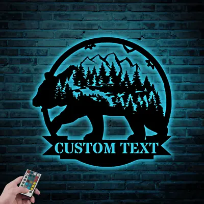 Metal Bear With LED Lights Wall Art Metal Rustic Forest Wall Decor Metal • $135.99