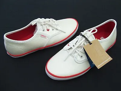 Ladies Casual Leather Shoes Sneakers Athletic Womens White Red Size 7 Comfy Lace • $124.70