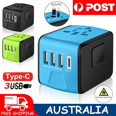 $3.04 • Buy Universal World Travel Power Adapter 3 USB &Type-C Port US/UK/EU/AU Plug Charger