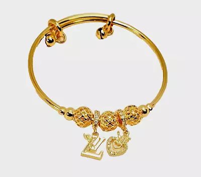 New Designer Inspired High Quality 18k Gold Plated Bangle With  Heart Charms • $32.99