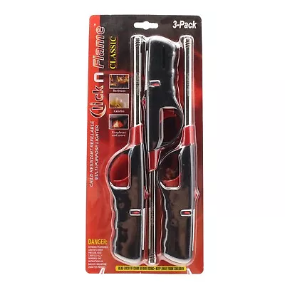 Click-n-Flame Classic Refillable Long Lighters 3-Pack Grill Fireplace Candles • $7.95