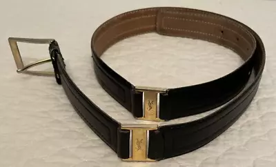 YVES SAINT LAURENT Full Grain Burnished Cowhide Black Leather Belt Size 36-90 • £76