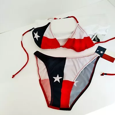 £40.21 • Buy New W Tags Texas Flag/ Stars & Stripes Festive Lycra Blend Bikini Sz 7/8 L