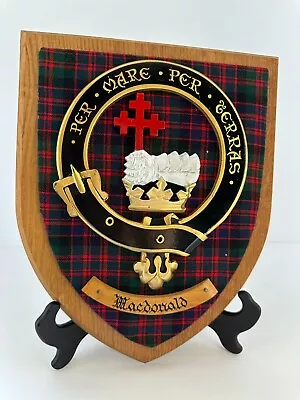 VTG Medieval Scottish Clan Crest Shield Macdonald Coat Of Arms Wood Wall Plaque • $71.99