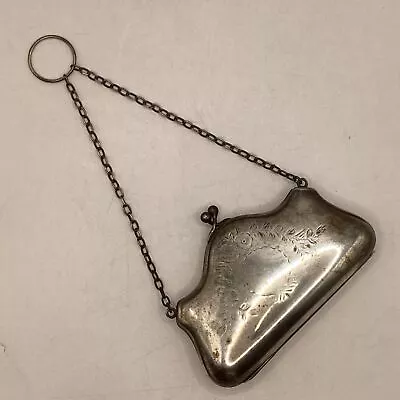 Vintage Silver Plated Engraved Pattern Finger Loop Coin Purse TA#755 • $41.09