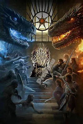 Game Of Thrones Night Fire Light Dark Dragon Print Poster Wall Art Picture A4 + • £4.99