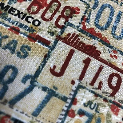 Fat Quarter FQ Vintage Colored License Plates Teal Rust Cotton Fabric Material • $4.99