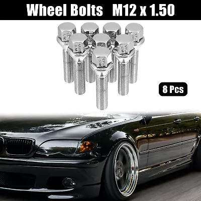 M12 X 1.5 Shank Wheel Bolts Lug Nuts Chrome Wheel Studs Set 8pcs Silver Tone • $24.07