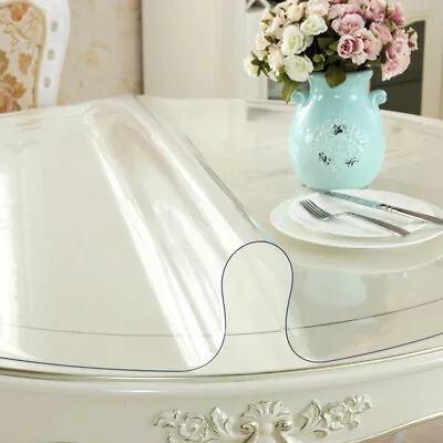 Round 60cm Clear Frosted Table Cloth Protector Cover PVC  Heat Resistant 1.5mm • £16.19