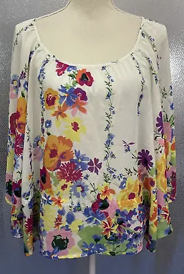 Garden Collection By H&M Womens Sz 4 White Floral Bell Sleeve Boho Flowy Blouse • $2.49