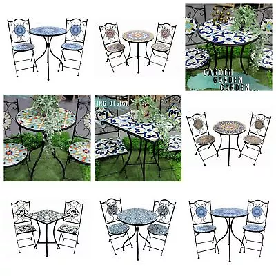 New Garden Table W 2 Chairs Set Metal  Indoor Outdoor Balcony Cafe Patterned • $259.95