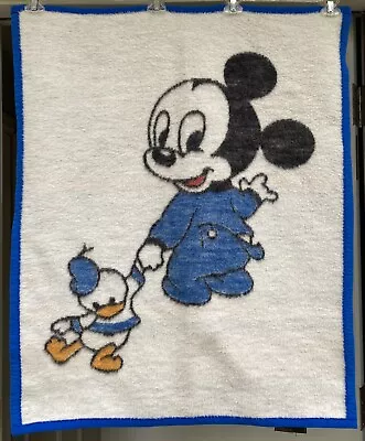 VTG 1984 Baby Mickey Mouse Baby Donald Duck Biederlack USA Walt Disney Blanket • $25