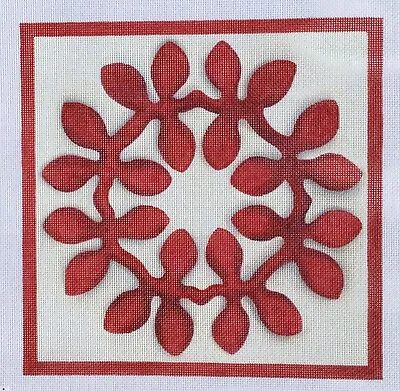 Melissa Shirley Designs Handpainted Needlepoint-Red Quilt Block-#13-Reg. $148. • $88