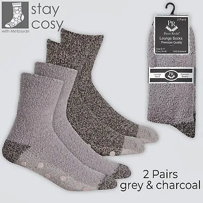 2 Pairs Mens Fluffy Cosy Bed Socks With Anti Slip Thermal Warm Grey Size 6-11 UK • $7.45