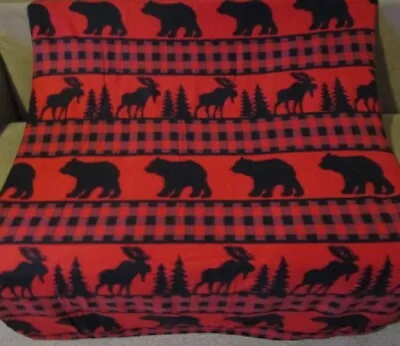 New Red Black Plaid Fleece Throw Gift Blanket Reversible Rustic Wall Decor Moose • $20.43