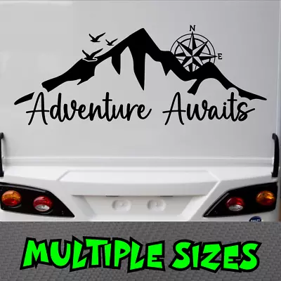 Adventure Awaits Sticker Car Decal Compass Mountains Camping Explore Caravan Van • $6.50